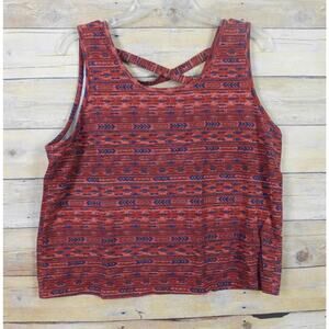 Forever21 + Woman Tank Top 3X Red Blue Aztec Stripe Cross Back